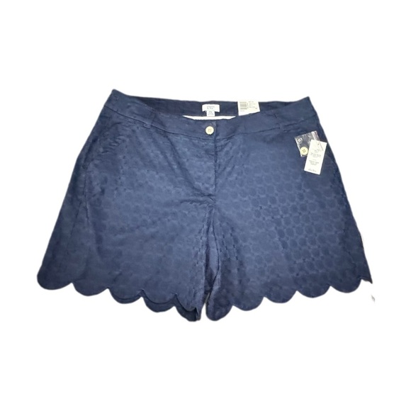 Crown & Ivy Shelby High Waist Blue Scalloped Shorts - Picture 1 of 3